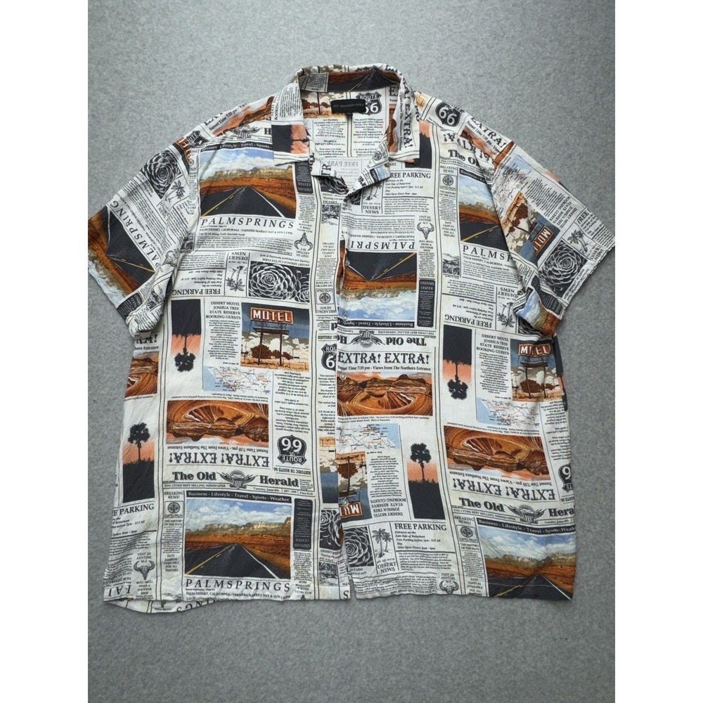 No Boundaries Shirt Mens 3XL Route 66 Palm Springs Graphic Rayon Camp Shirt